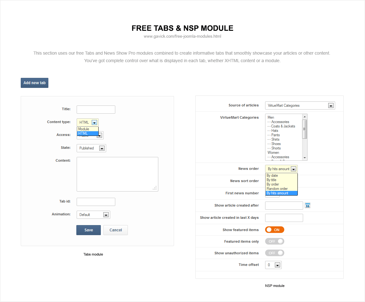 Free Tabs Joomla & WordPress